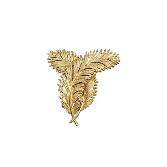 Lisner Double Leaf Brooch Textured Gold Tone Vintage Pin - Picture 10 of 10